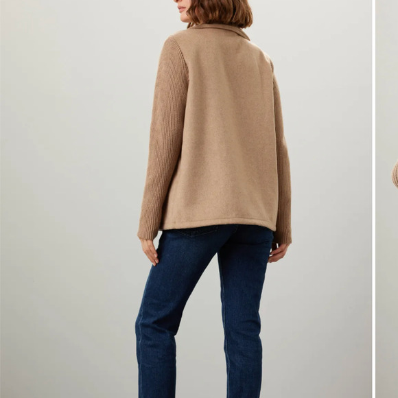 Splendid Camel Double Breasted Sweater Jacket LARGE Felted Boxy Coat Wool $178 - Picture 2 of 12